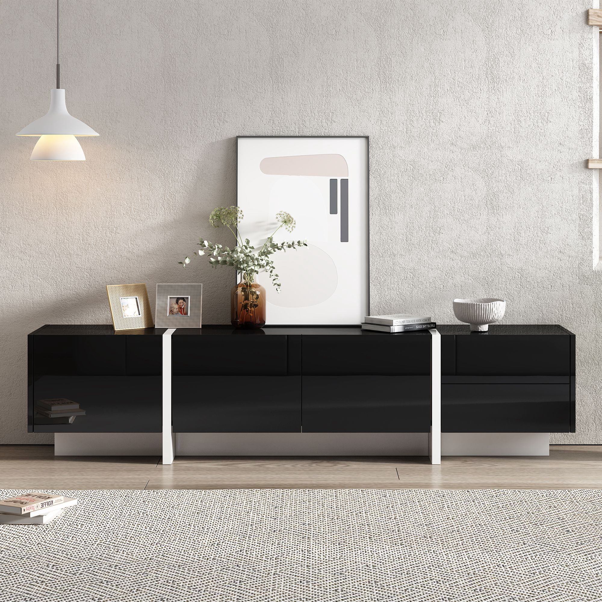 Aukfa TV Stand with 2 Drawers and 3 Big Cabinets for TVs up to 80" - Black