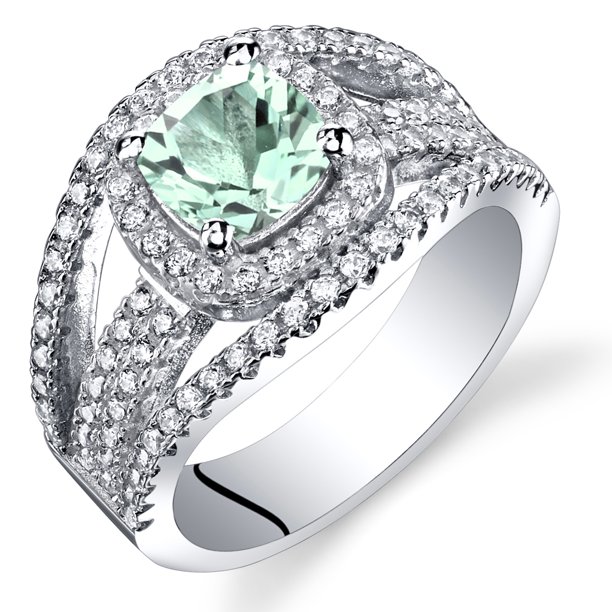 Peora 0.75 Carats Cushion Cut Green Amethyst Pave Ring in Sterling