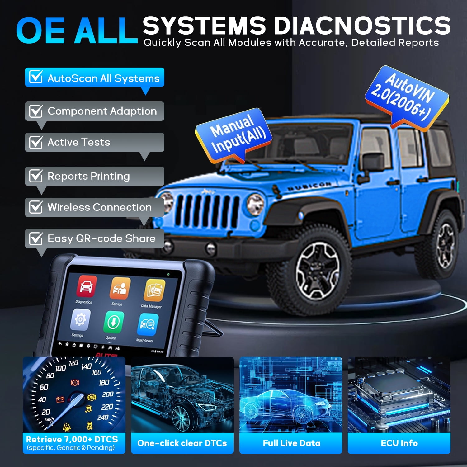 Autel Scanner MaxiCOM MK808Z-BT Bidirectional Car Diagnostic Scanner All System Scan Active Test, 28+ Service , FCA SGW Cars, OS11 Updated of MK808BT MK808S MX808S