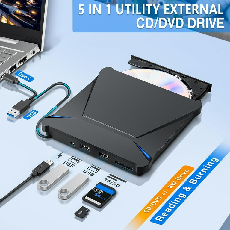 MUSICOZY External DVD Drive USB 3.0 Type-C Portable CD Player