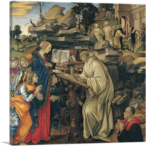 ARTCANVAS Apparition Of The Virgin To St. Bernard 1486 Canvas Art Print by Filippo Lippi - Size: 18" x 18" (0.75" Deep)