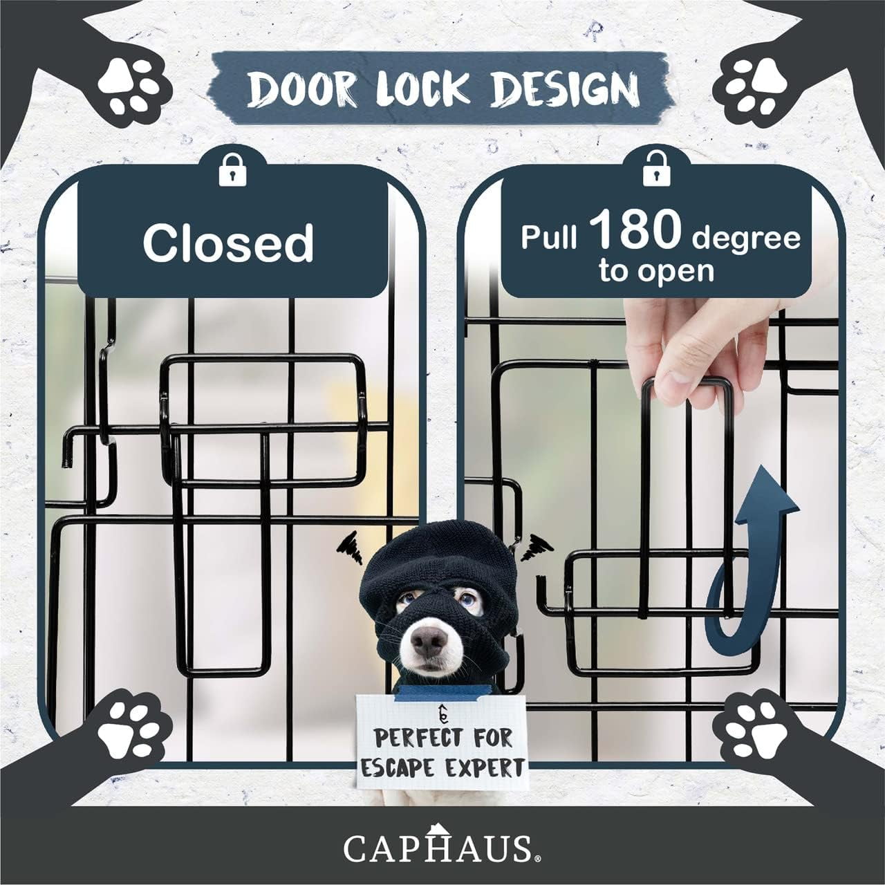 CAPHAUS Foldable Dog Crate Wire Metal Dog Kennel w/ Leak-Proof Pan & Protecting Feet & Divider Panel, Single or Double Door, Small, Medium & Large Dog Crate Indoor Wire Dog Cage, 30” w/ Single Door