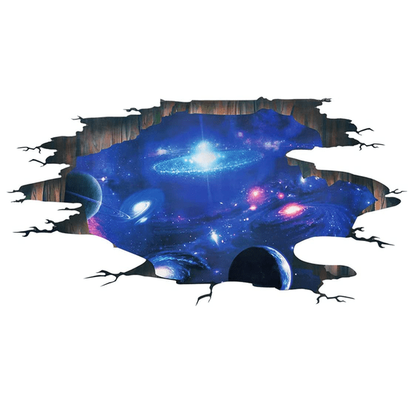 Jinsinto 2pcs Creative 3D Blue Universe Galaxy Wall Stickers Removable PVC Magic 3D Galaxy Outer Space Planet Window Wall Stickers Murals Home Wall Floor Ceiling Boys Room Wallpaper Decor Kids Room