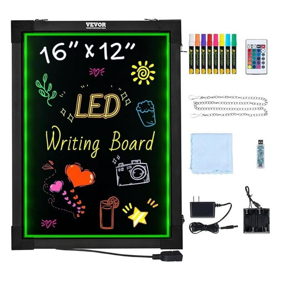 LED Message Writing Board, 16"x12" Illuminated Erasable Lighted Chalkboard, Neon Effect Menu Sign Board, Drawing Board with 8 Fluorescent Chalk Markers and Control, for Home Wedding Shop