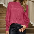thumbnail image 2 of idosla Women's Long Sleeve Sequin Tops Dressy Sparkle Glitter Crewneck Blouse Sexy Cocktail Party Shirts Y2k Clubwear (Hot Pink, XL), 2 of 9