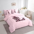 thumbnail image 2 of Erosebridal Black Pink Leopard Print Bow Knot Girl Twin Bedding Sets 7-Piece,Personalized Initial L Bedding Comforter Set For Teens,Pink Reversible, 2 of 6