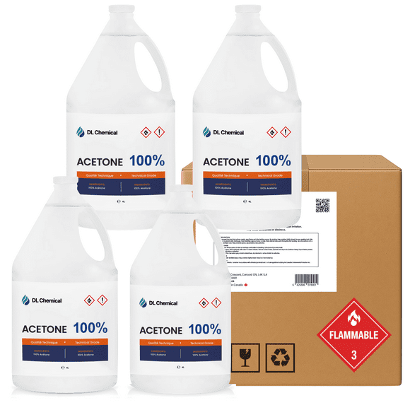 DL Chemical Acetone Tech Grade – Caisse de 4 X 4 L Cruches / Solvant Industriel, Solution Professionnelle de Nettoyage et de Dégraissage