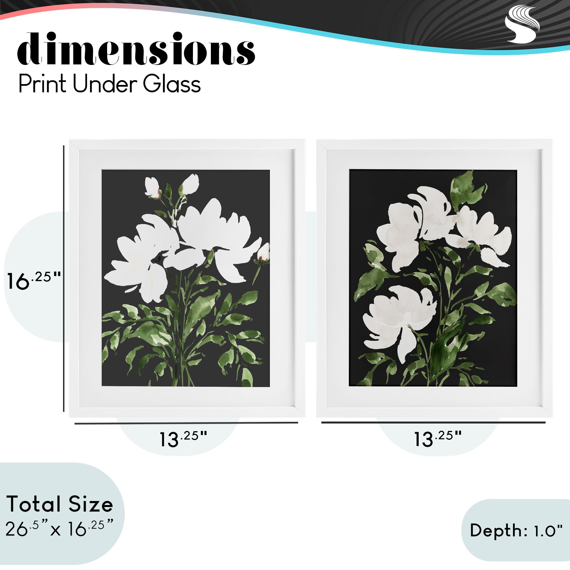 Stupell Industries White On Black Blooms 2 Piece White Framed Print Under Glass Set, design by Lucille Price