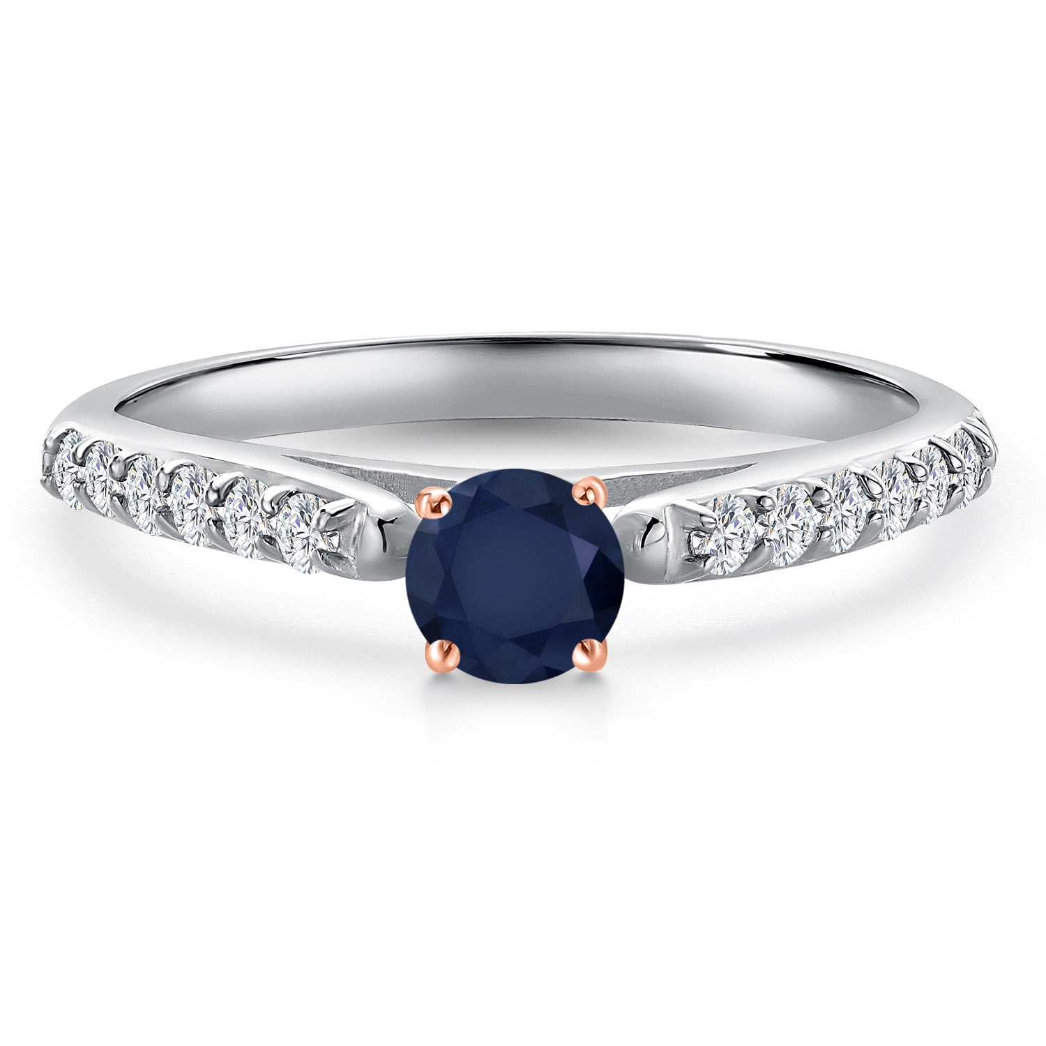 Gem Stone King 10K Two Tone Gold Blue Sapphire and Lab Grown Diamond Engagement Ring for Women | 0.53 Cttw | Round 4MM | Gemstone September Birthstone | Size 5