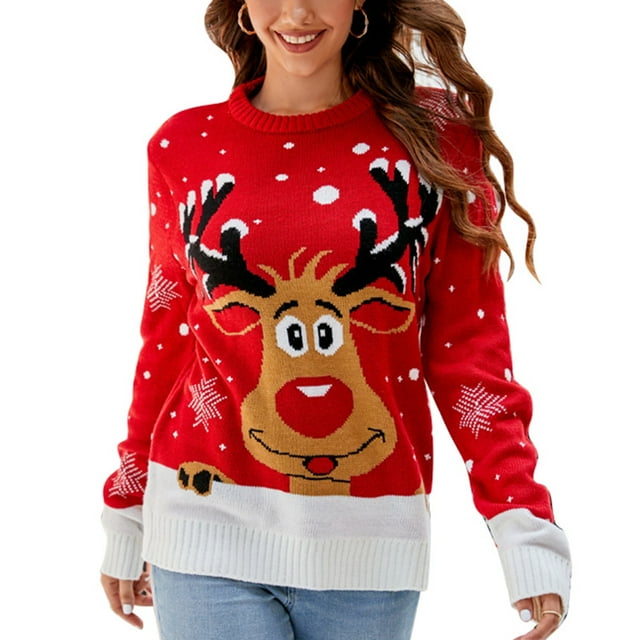 Suéter navideño Nikou para mujer Cuello Redondo Manga Larga Color Block A1073 L
