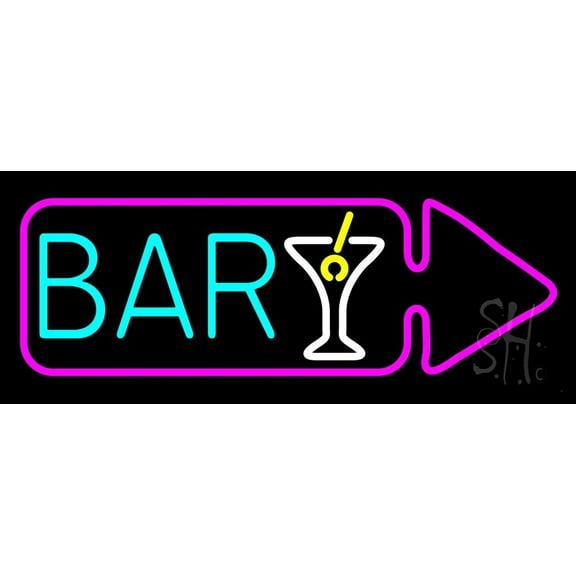 Bar With Wine Glass Arrow LED Neon Sign 13 x 32 - inches, Clear Edge Cut Acrylic Backing, with Dimmer - Bright and Premium built indoor LED Neon Sign for Bar decor.