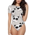 thumbnail image 2 of Uemuo Cute Panda Pattern Women's One Piece Short Sleeve Swimsuit Rash Guard Surfing Modest Quick-drying Swimsuit Beach Essentials-Large, 2 of 9