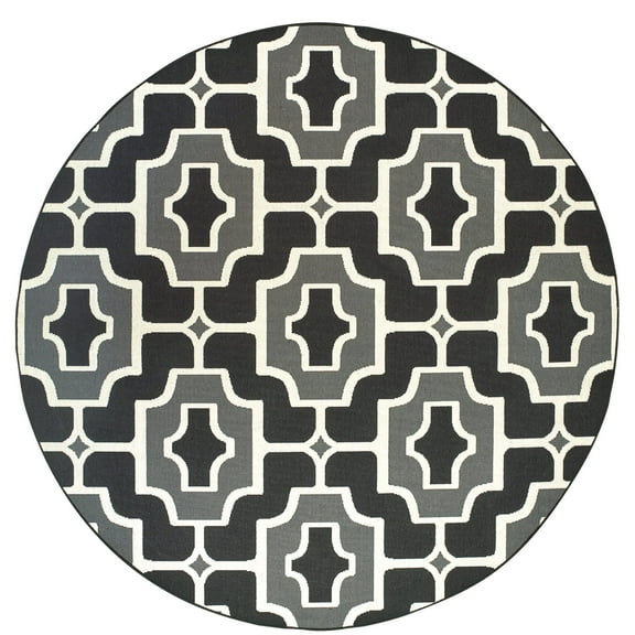 Oriental Weavers Marina Area Rug 1491Z Black Curves Angled 7' 10" x 7' 10" Round
