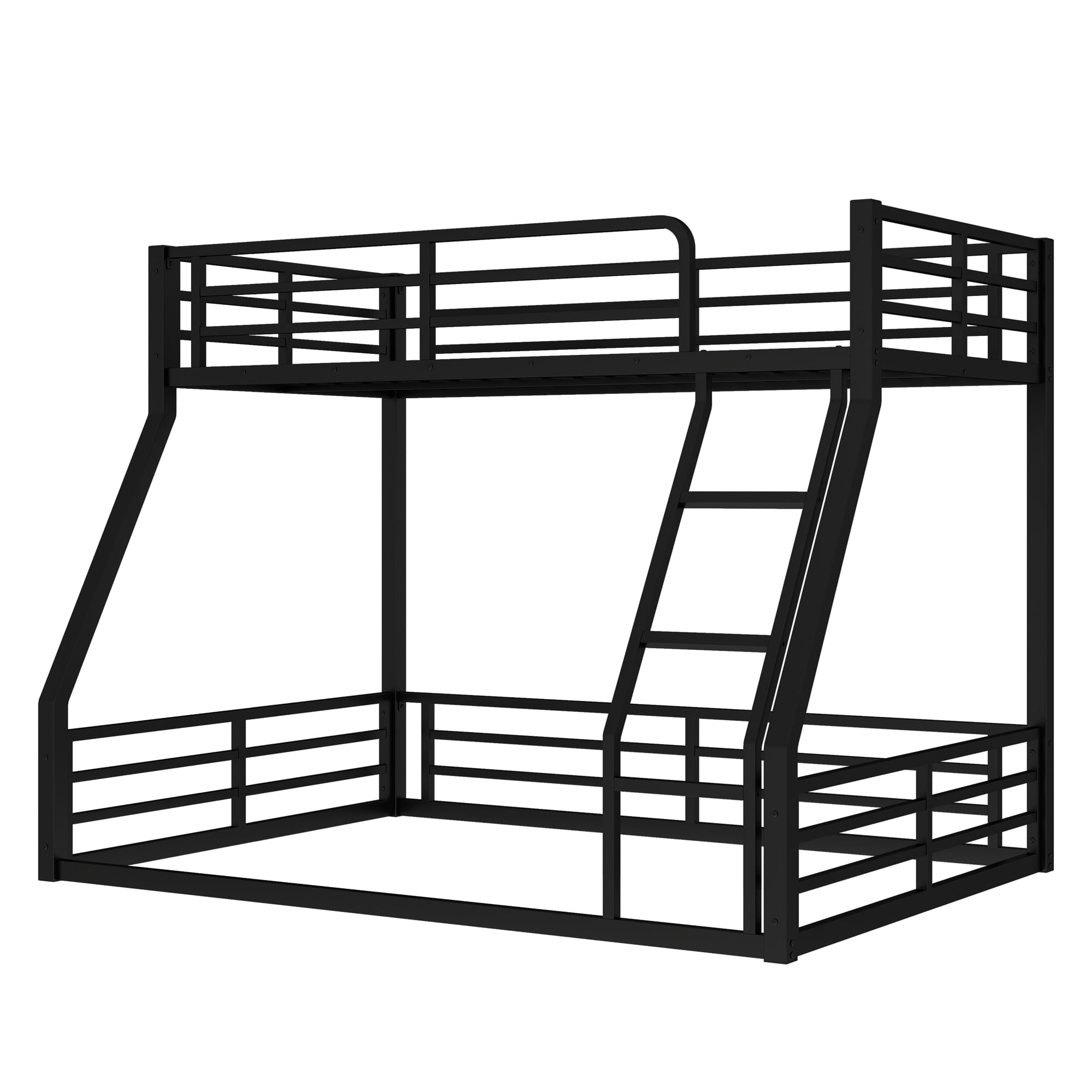 Leumius Metal Bunk Bed,Twin XL over Queen Floor Bunk Bed Frame for Kids/Teens/Adults,Space-Saving/Noise Reduced/No Box Spring Needed,Black