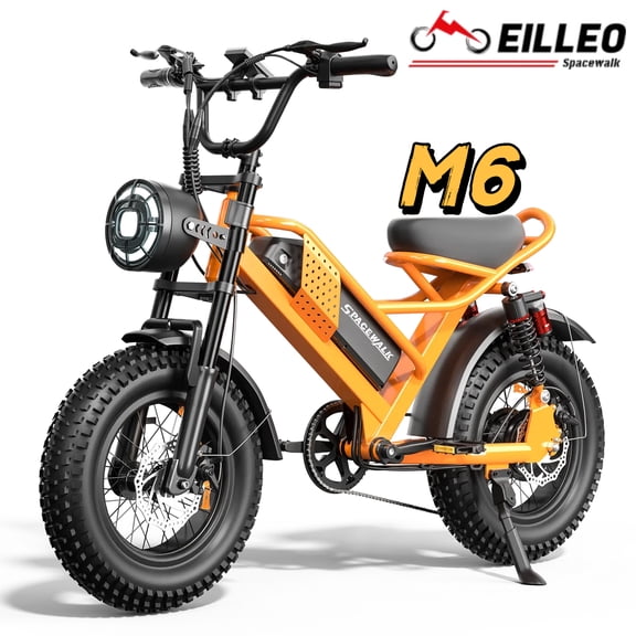 Spacewalk M6 16" Fat Tire Electric Bike–750W Motor,21.7MPH,48V 15Ah Removable Battery,Compact Ebike for Riders 4'10" to 5'5",Teens,4 Shock Absorbers–Orange