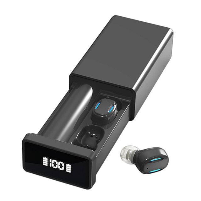Auriculares Deportivos Intrauditivos Verdaderos Auriculares Inalámbricos Caja de Carga de 2200 MAh Pantalla Digital Gran Universal Tou NEGRO