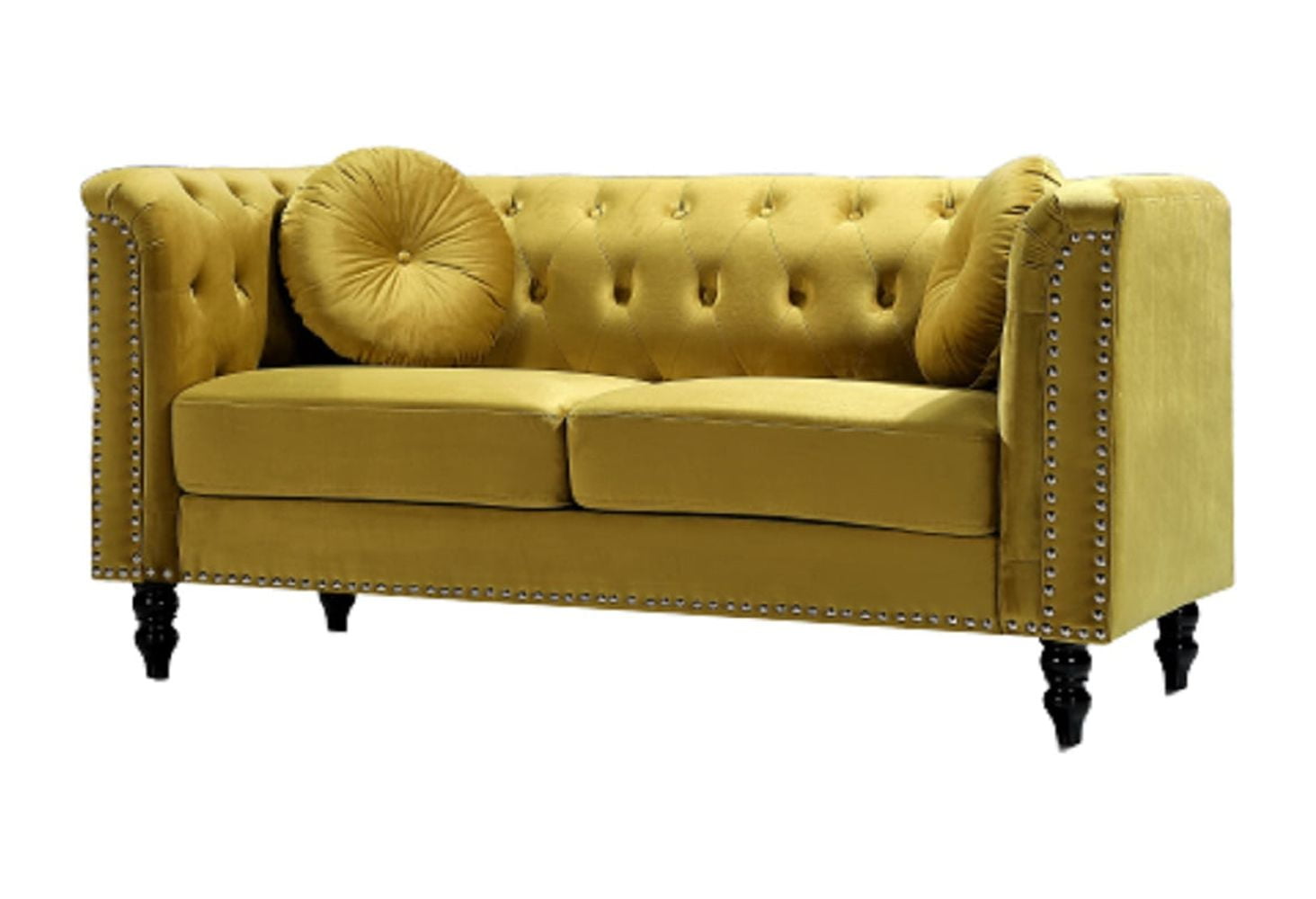 Uspridefurniture Lueck 64.2'' Velvet Rolled Arm Chesterfield Loveseat, Yellow