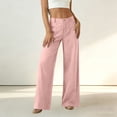 thumbnail image 4 of aohooy Wide Leg High Waist Pants Women Summer Casual Button Up Palazzo Work Pant Beach Vacation Comfort Trousers with Pockets Pink,S, 4 of 8