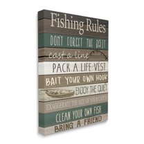 Stupell Industries Rustic Fishing Rules Sign Brown Green Beige Canvas Wall Art by Kim Allen