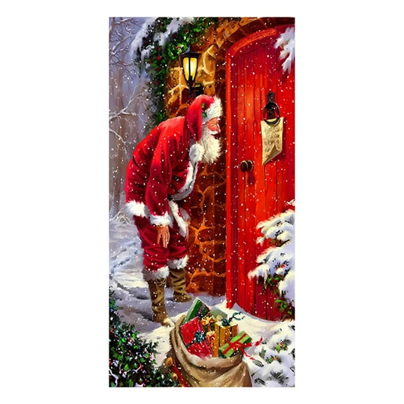 SIfdSeng Get it Fast Santa Ladder Door Cover Wreath Hanging Banner Polyester Indoor Outdoor 71 X 35 In Holiday and Halloween Party for Home Garden Courtyard