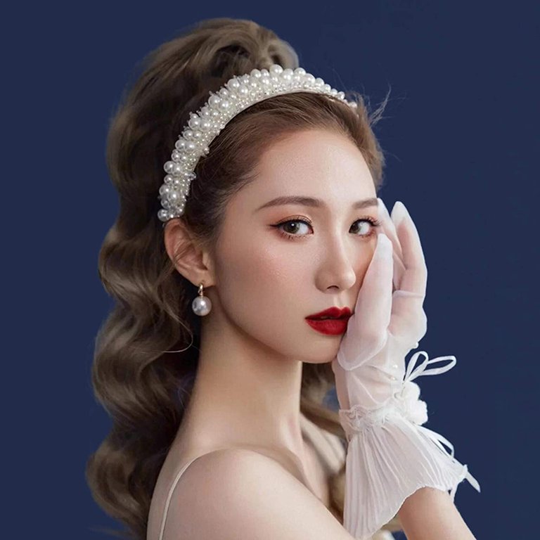 Pearl Velvet Headband Elastic Padded Wide Hair Hoop with  display picture 1