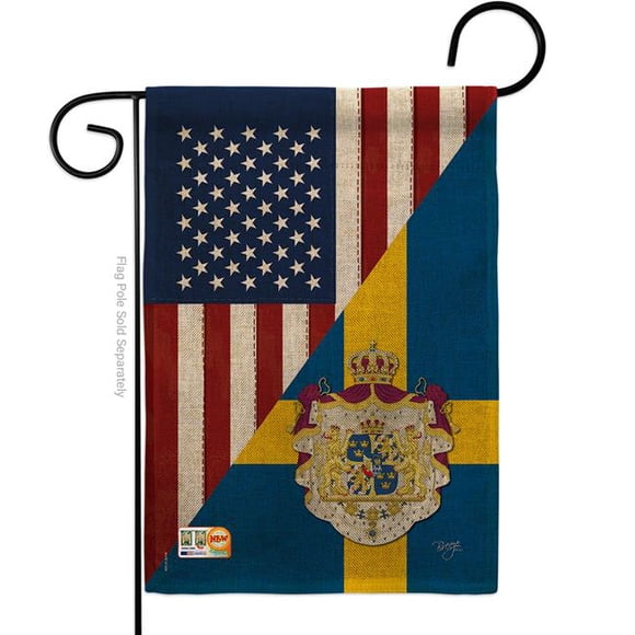 Breeze Decor BD-FS-G-108385-IP-DB-D-US16-BD 13 x 18.5 in. US Sweden Friendship Burlap Flags of the World Impressions Decorative Vertical Double Sided Garden Flag