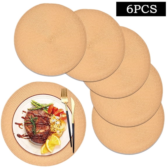 15" PP Woven Round Placemats, Placemats Set of 6, Gold