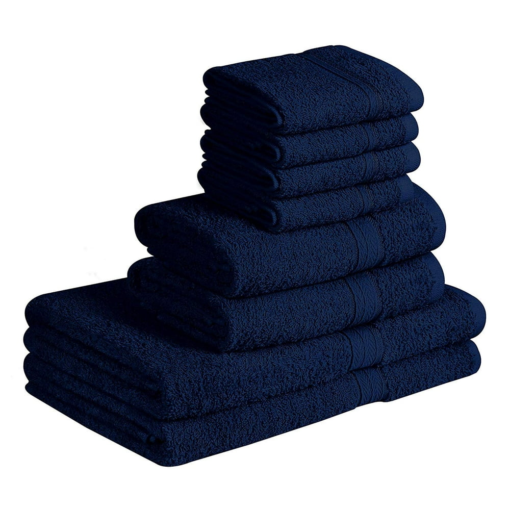 Beauty Threadz 100 Cotton 8Piece Towel Set Navy Blue 2 Bath Towels, 2 Hand Towels, and 4