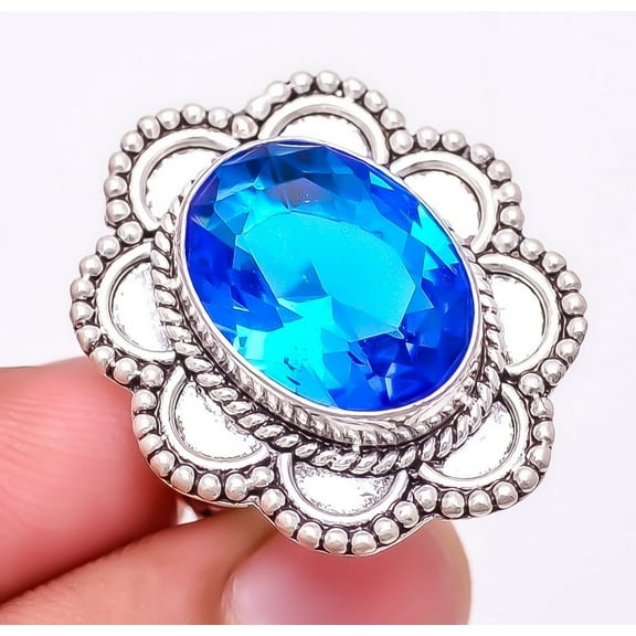 Blue Topaz 925 Sterling Silver Jewelry Ring s.7 M1439, Gemstone Silver Jewelry, New Year Sale, Valentin's Day Gift