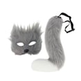 thumbnail image 1 of Máscara y cola de peluche para baile de graduación, máscara facial, disfraz, accesorios para la cabeza, máscara de Halloween gris, 1 of 9