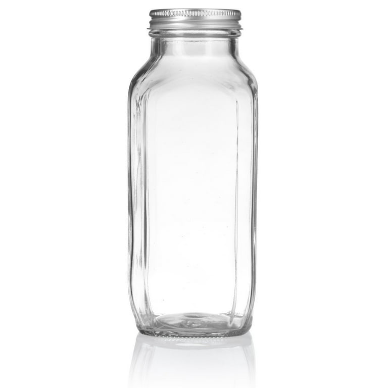 8 oz Clear Glass French Square Bottles - Wholesale, 24/Case, Clear Type III 43-400