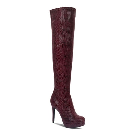 

THALIA SODI Womens Burgundy Animal Print 1 Platform Round Toe Stiletto Zip-Up Dress Boots 5
