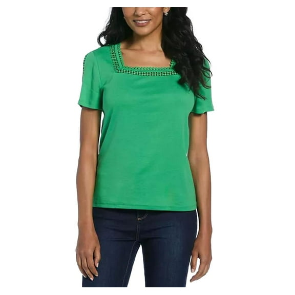 Rafaella Women's Short Sleeve Top in Green Size Small