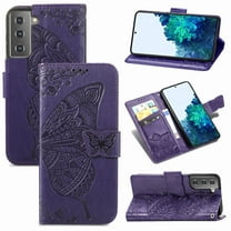 Samsung Galaxy S22 5G Case, Butterfly Embossed Flip Folio Wallet Case Magnetic Closure RFID Blocking Card Slots Kickstand Shockproof Stand Case for Samsung Galaxy S22 5G 6.1 inch,Purple