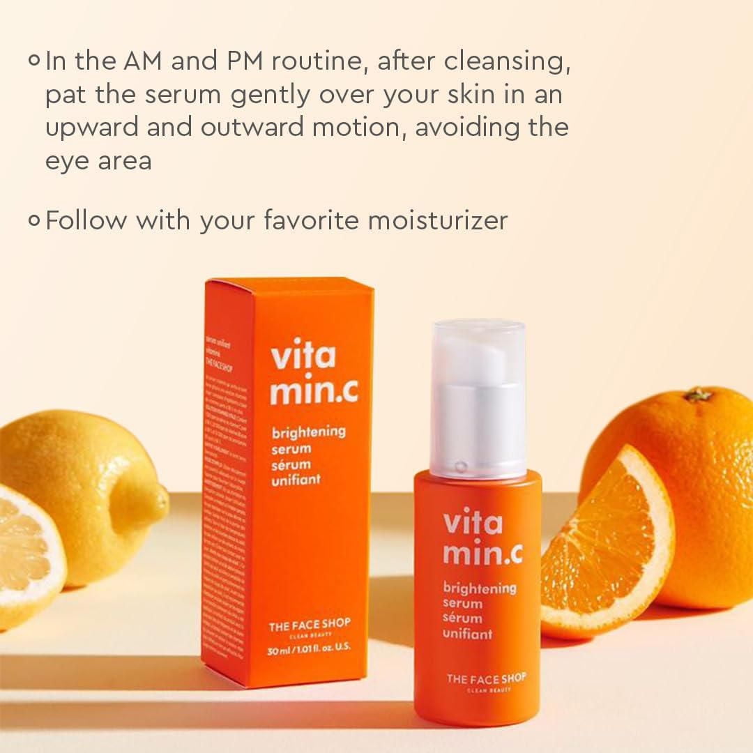 The Face Shop Brightening Vitamin C Serum with Hyaluronic Acid and Niacinamide, for Dark Spots, Dull Skin and Uneven Skin Tone, Korean Beauty