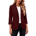 thumbnail image 5 of ClodeEU Women's Lapel Collar Open Front 3/4 Sleeve Blazer,Casual Office Slim Suit Jacket Wine,Women's Plus XL, 5 of 5