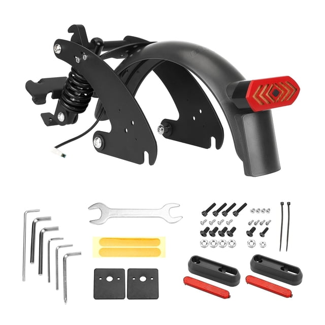 Heavy-Duty Steel Rear Shock Absorber Kit with Mudguard & Turn Signal Taillight, Black - Compatible with Ninebot G30 MAX Electric Scooter, Enhanced Durability & Superior Shock Absorption Performance