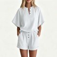 thumbnail image 2 of Bovxnpu Women's 2 Piece Outfits V Neck Short Sleeve Loose Summer Top Shorts Set, 2 of 7