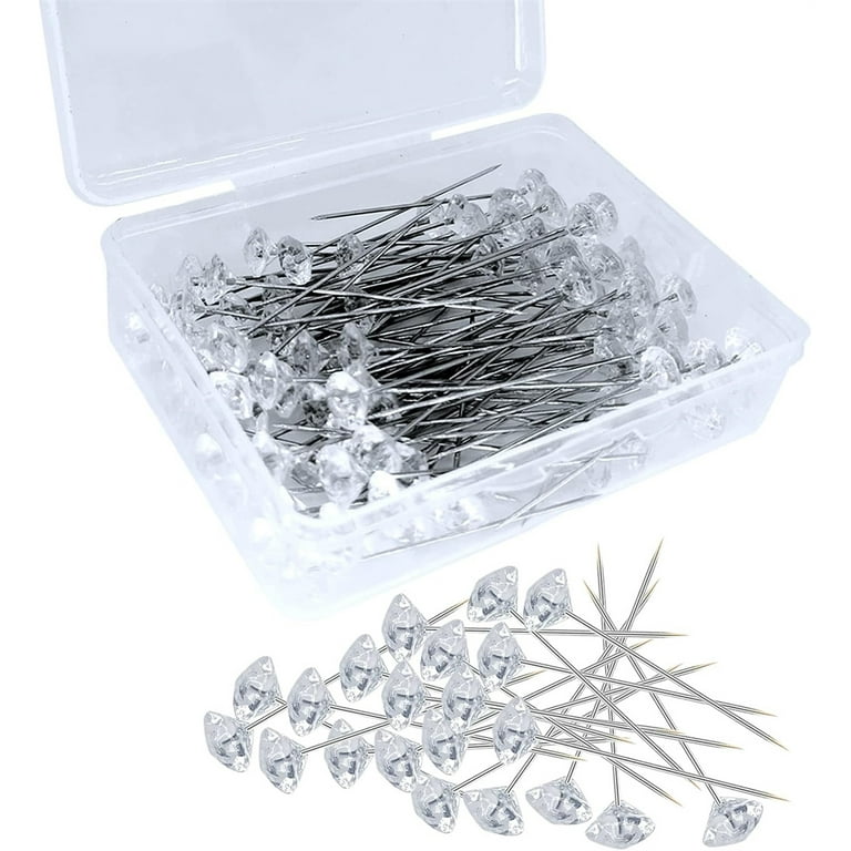 100pcs Stainless Clear Diamond Pins Sewing Pins Wedding Flowers Decor, Size: 8 mm