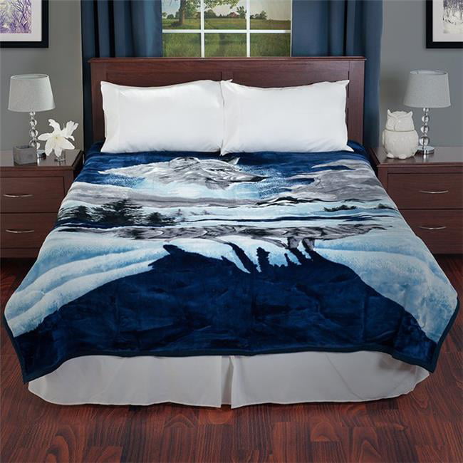 Lavish Home Wolf Heavy Thick Plush Mink Blanket Lavish Home Blue, Gray  Polyester Plush,Woven Bed Blanket, King
