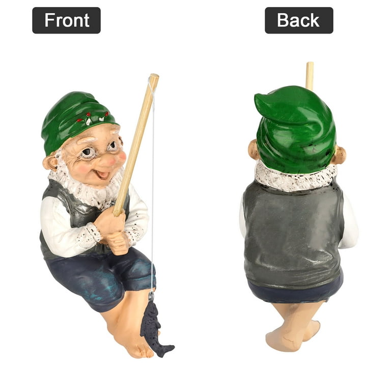 Garden Gnome Statue Resin Fishing Dwarf Elf Figurines Yard Lawn