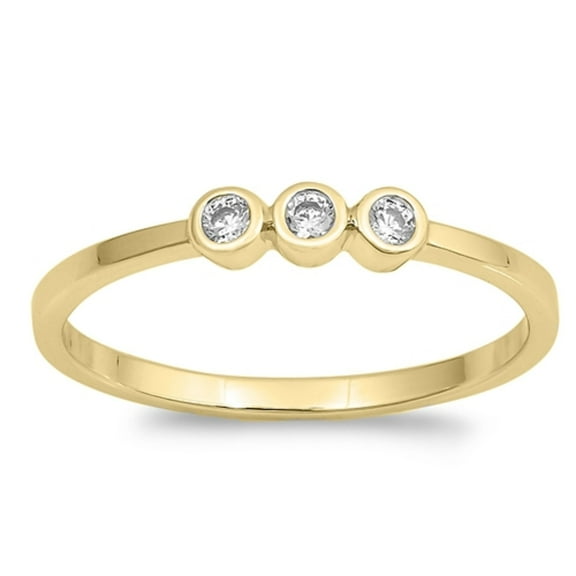 Three Bezel Set Small Cubic Zirconia Stones Ring Yellow Gold-Tone Plated Sterling Silver