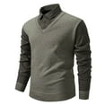 thumbnail image 2 of ohmzyzo Mens Lapel V Neck Wool Blend Knit Sweater Long Sleeve Striped Print Pullover Top Casual Lightweight Sweatshirts Beige 4XL, 2 of 9