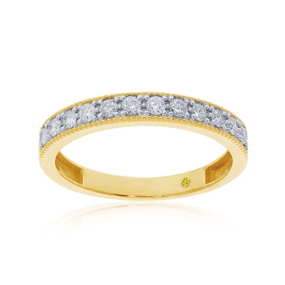 La Joya 1/10 CT TW Lab Grown Diamond Rings for Women | Real 10K Yellow Gold Milgrain Diamond Band | Size 4.5