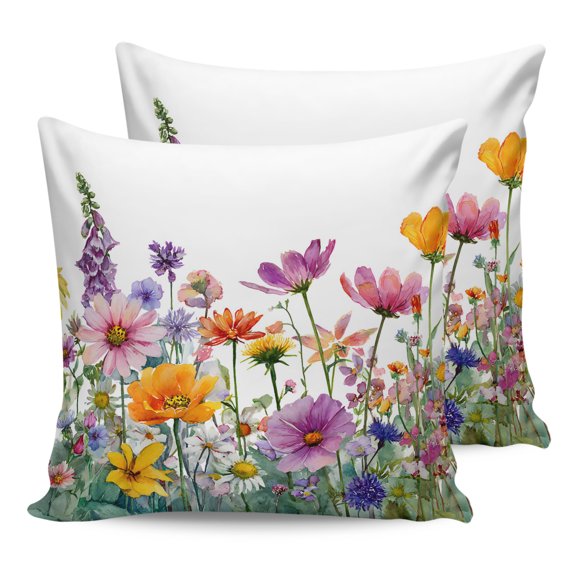Waterproof Outdoor Throw Pillows with Inserts 16"x16" Set of 2,Spring Flowers Decorative Pillowcases for Couch Bedroom,Elegant Floral Pastoral Watercolor Botanical Pillow Covers for Sofa Living Room