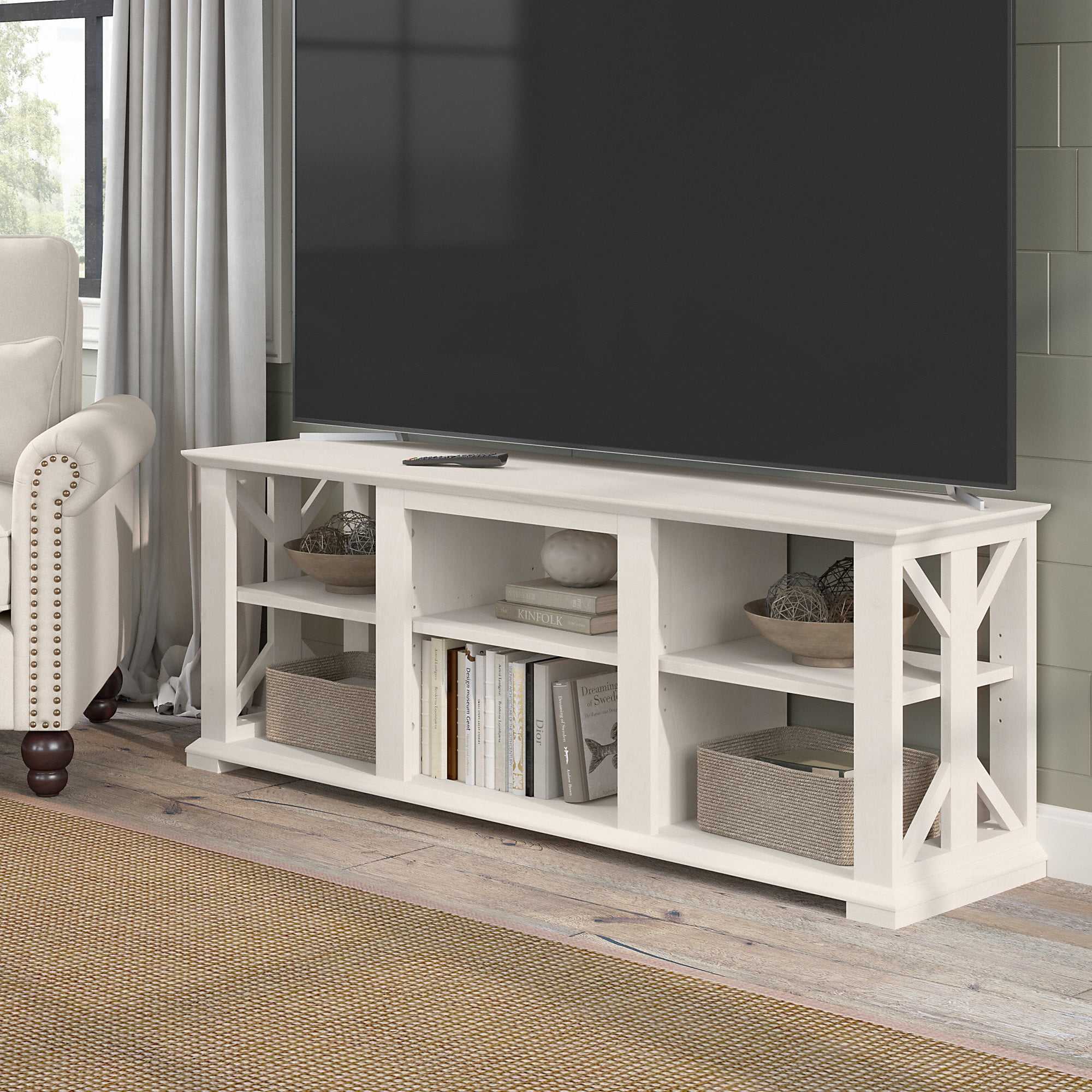 Farmhouse TV Stand For 70 Inch TV With Shelf Farmhouse Bookcase Set