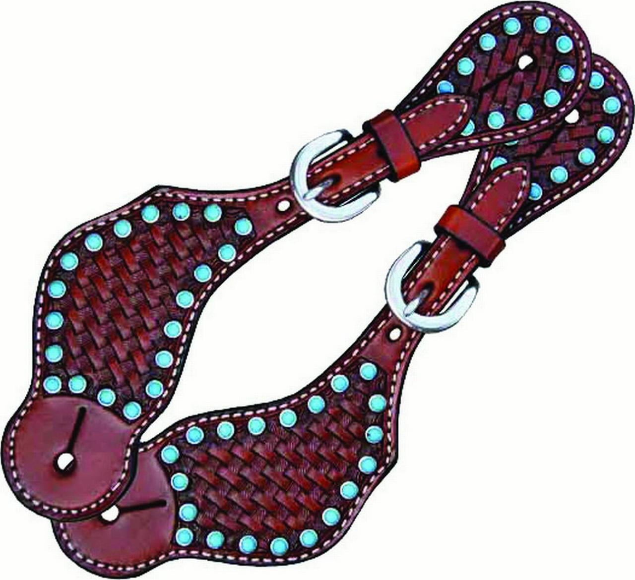 Bar H Equine Western Spur Straps Kids Basket Tooled Child Brown 81722 by Bar H Equine