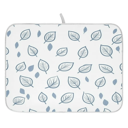 

Blue Leaves Pattern Dish Drying Mat for Kitchen Quick Drying Absorbent Soft Durable 16 x 18