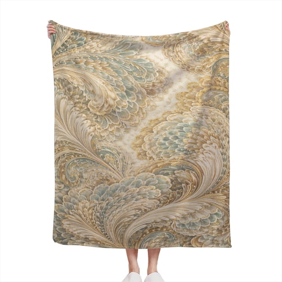 Decorative Accent Throw Blanket for Couch Sofa Bed – Soft Flannel Blanket for Bedroom Living Room Blue Tan Cream Neutral Color Tones Abstract Swirls Pattern Print