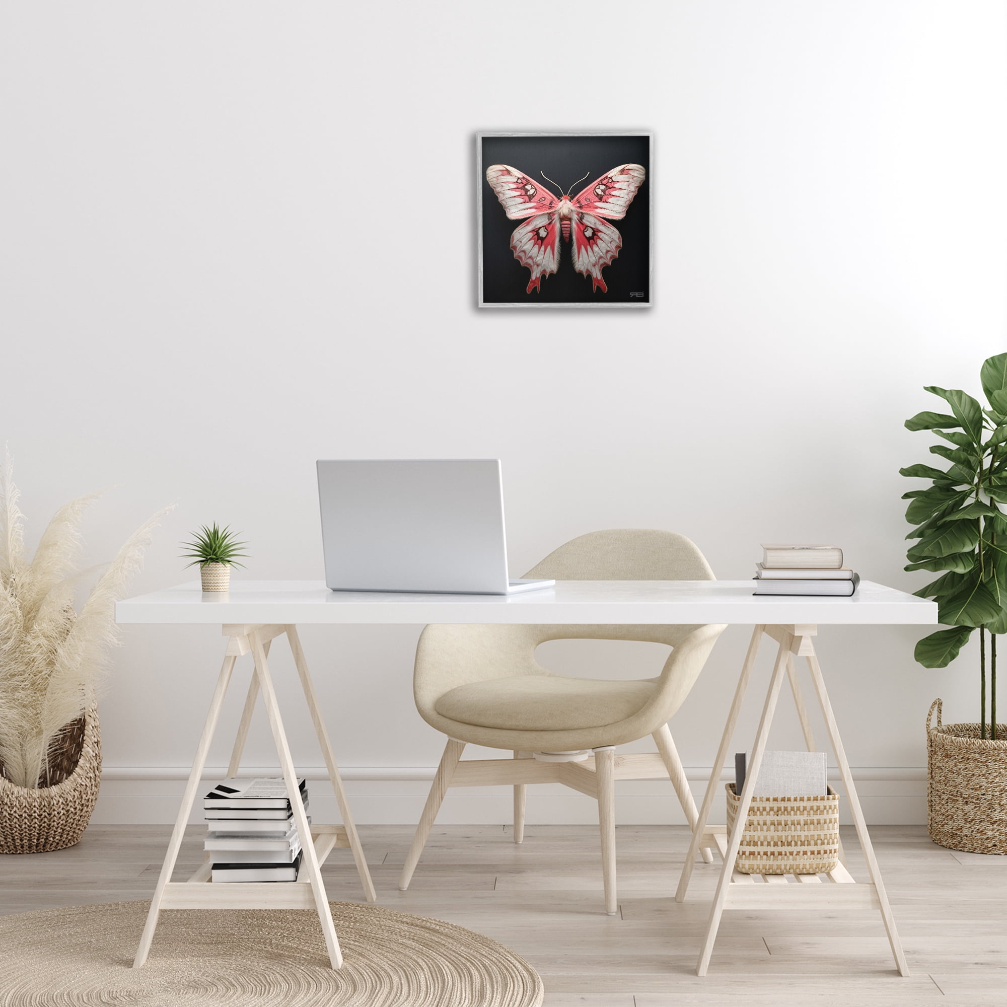 Stupell Industries Red & White Moth Animals & Insects Painting Gray Framed Art Print Wall Art, 17 x 17